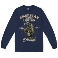 Navy Vintage American Motorcycle Indian for Old Biker Gifts Long Sleeve Tee - longCreatives