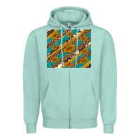 Seafoam leopard cowhide  leather sunflowers Zipper Hoodie - Artiststas