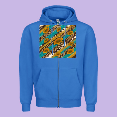 Leopard Cowhide  Leather Sunflowers Zipper Hoodie Designed By Artiststas
