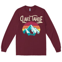 Burgundy Vintage Lake Tahoe Mountains Retro T Long Sleeve Tee - longCreatives