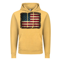 Vintage Mustard American Flag With Leopard Frame Vintage Hoodie - CowCowDesign