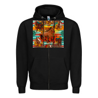 Black galloping horse serape sunflowers turquoise and saddles Zipper Hoodie - Artiststas