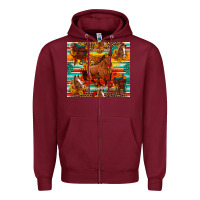 Burgundy galloping horse serape sunflowers turquoise and saddles Zipper Hoodie - Artiststas