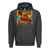 Charcoal Heather galloping horse serape sunflowers turquoise and saddles Zipper Hoodie - Artiststas