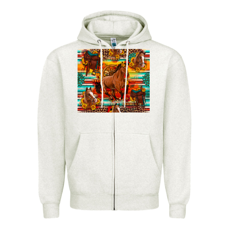 Galloping Horse Serape Sunflowers Turquoise And Saddles Zipper Hoodie by Artiststas | Teevron