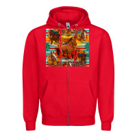 Red galloping horse serape sunflowers turquoise and saddles Zipper Hoodie - Artiststas