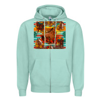 Seafoam galloping horse serape sunflowers turquoise and saddles Zipper Hoodie - Artiststas