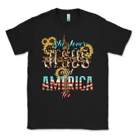 Black She loves Jesus and America too sunflower Classic Tee - HowdyJamesFarm