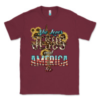 Burgundy She loves Jesus and America too sunflower Classic Tee - HowdyJamesFarm