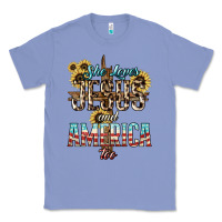 Colony Blue She loves Jesus and America too sunflower Classic Tee - HowdyJamesFarm