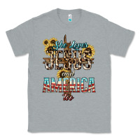 Heather Grey She loves Jesus and America too sunflower Classic Tee - HowdyJamesFarm