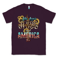 Plum She loves Jesus and America too sunflower Classic Tee - HowdyJamesFarm
