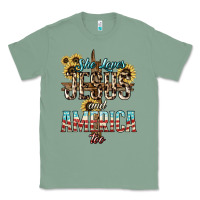 Sage She loves Jesus and America too sunflower Classic Tee - HowdyJamesFarm