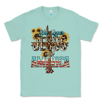 Seafoam She loves Jesus and America too sunflower Classic Tee - HowdyJamesFarm