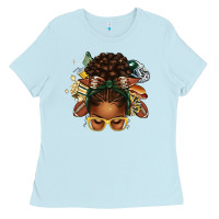 Baby Blue american football afro messy bun Ladies Tee - texasbilliewilder