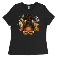 Black american football afro messy bun Ladies Tee - texasbilliewilder