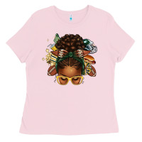 Bubblegum Pink american football afro messy bun Ladies Tee - texasbilliewilder