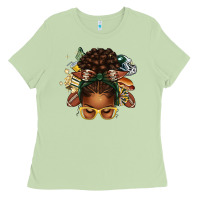 American Football Afro Messy Bun Ladies Tee | Teevron