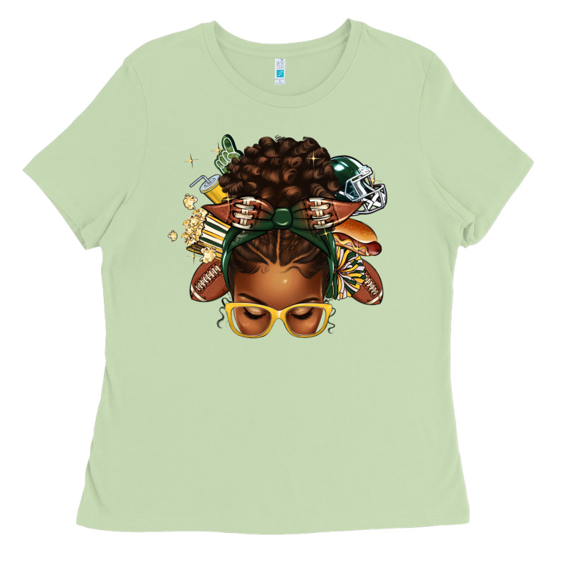 American Football Afro Messy Bun Ladies Tee by texasbilliewilder | Teevron
