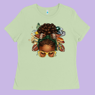 American Football Afro Messy Bun Ladies Tee Designed By Texasbilliewilder
