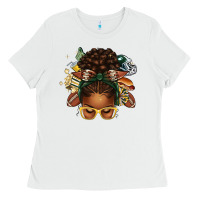 White american football afro messy bun Ladies Tee - texasbilliewilder