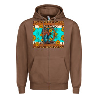Chestnut cowboy boots and sunflowers turquoise leopard background Zipper Hoodie - Artiststas