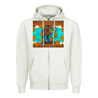Oatmeal Heather cowboy boots and sunflowers turquoise leopard background Zipper Hoodie - Artiststas