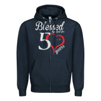 Navy Vintage 50th Birthday Blessed By God For 50 Years Birthday Zipper Hoodie - longCreatives