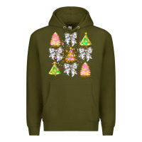 Army Green Christmas Trees And Bow Premium Hoodie - CowhideDigitalArt