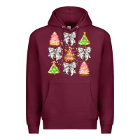 Burgundy Christmas Trees And Bow Premium Hoodie - CowhideDigitalArt