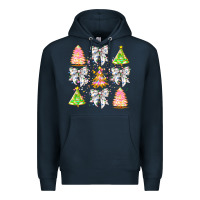 Navy Christmas Trees And Bow Premium Hoodie - CowhideDigitalArt
