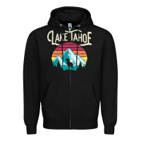 Black Vintage Lake Tahoe Mountains Retro T Zipper Hoodie - longCreatives