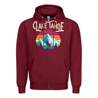Burgundy Vintage Lake Tahoe Mountains Retro T Zipper Hoodie - longCreatives