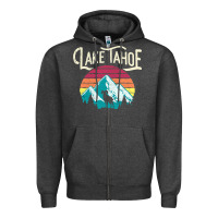 Charcoal Heather Vintage Lake Tahoe Mountains Retro T Zipper Hoodie - longCreatives