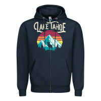 Navy Vintage Lake Tahoe Mountains Retro T Zipper Hoodie - longCreatives