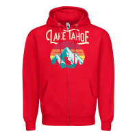 Red Vintage Lake Tahoe Mountains Retro T Zipper Hoodie - longCreatives