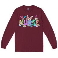 Burgundy Easter Nurse Long Sleeve Tee - OliviaCreatesArt