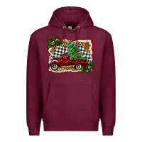 Burgundy Christmas Truck With Christmas Tree Premium Hoodie - RanaPortraitStore