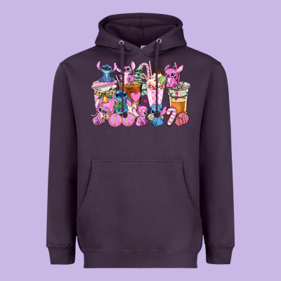 Stitch And Lilo Pink Christmas Coffee Cups Heavyweight Hoodie Designed By Adodesignshop