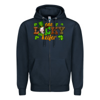 Navy st patricks one lucky heifer baby cow Zipper Hoodie - Artiststas