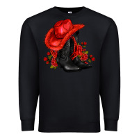 Black valentines day cowboy boots red  and roses Premium Sweatshirt - AdoDesignShop