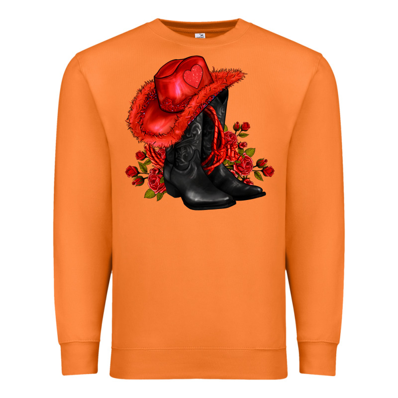 Valentines Day Cowboy Boots Red  And Roses Premium Sweatshirt by AdoDesignShop | Teevron