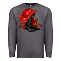 Charcoal Heather valentines day cowboy boots red  and roses Premium Sweatshirt - AdoDesignShop