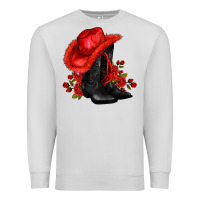 Dove Grey valentines day cowboy boots red  and roses Premium Sweatshirt - AdoDesignShop