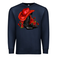 Navy valentines day cowboy boots red  and roses Premium Sweatshirt - AdoDesignShop