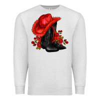 Oatmeal Heather valentines day cowboy boots red  and roses Premium Sweatshirt - AdoDesignShop