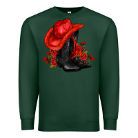 Sports Green valentines day cowboy boots red  and roses Premium Sweatshirt - AdoDesignShop