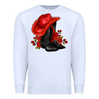 White valentines day cowboy boots red  and roses Premium Sweatshirt - AdoDesignShop
