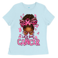 Baby Blue lets beat cancer afro messy bun Ladies Tee - texasbilliewilder