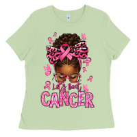 Matcha lets beat cancer afro messy bun Ladies Tee - texasbilliewilder
